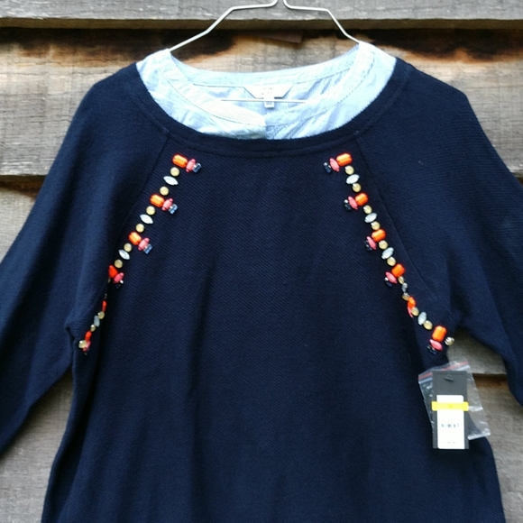 Crown & Ivy Knit with Blouse Navy/w/Stripes NWT- M - Picture 4 of 15
